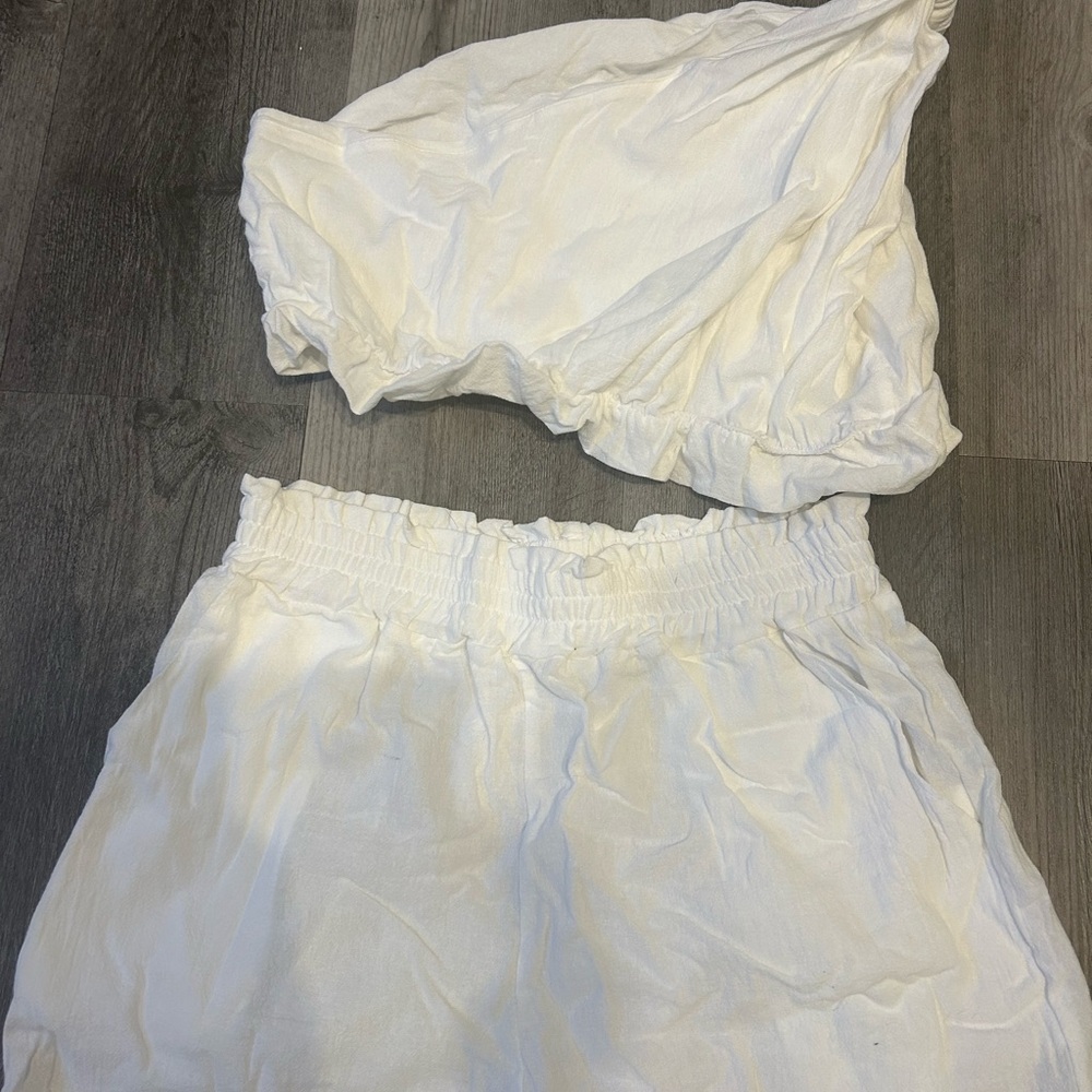 White One-Shoulder Top and Short Set